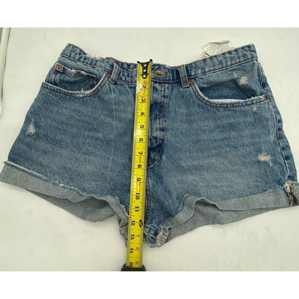 Zara‎ Womens High Rise Distressed Denim Shorts Medium Wash Button Fly Size 12 - Picture 6 of 9